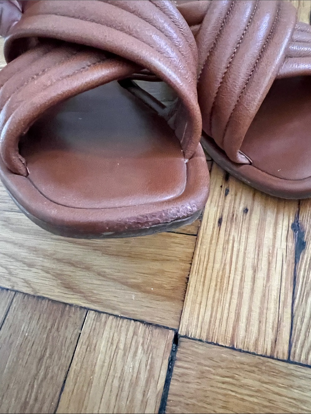 Seychelles Brown Quilted Cross-Strap Slide Sandals - Picture 3 of 5
